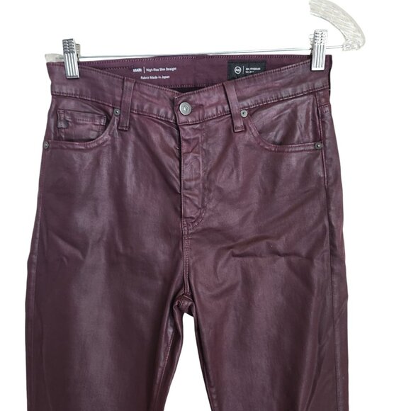 AG Adriano Goldschmied Mari Leatherette Mid-Rise Slim Straight 28 Maroon (28x29) - Picture 3 of 16